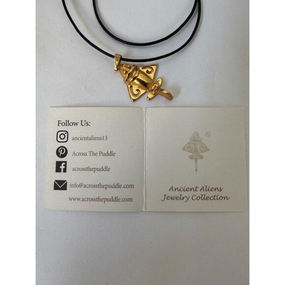 24K Gold Plated Quimbaya Tolima Pendant Necklace With Black Cord - Picture 11 of 12